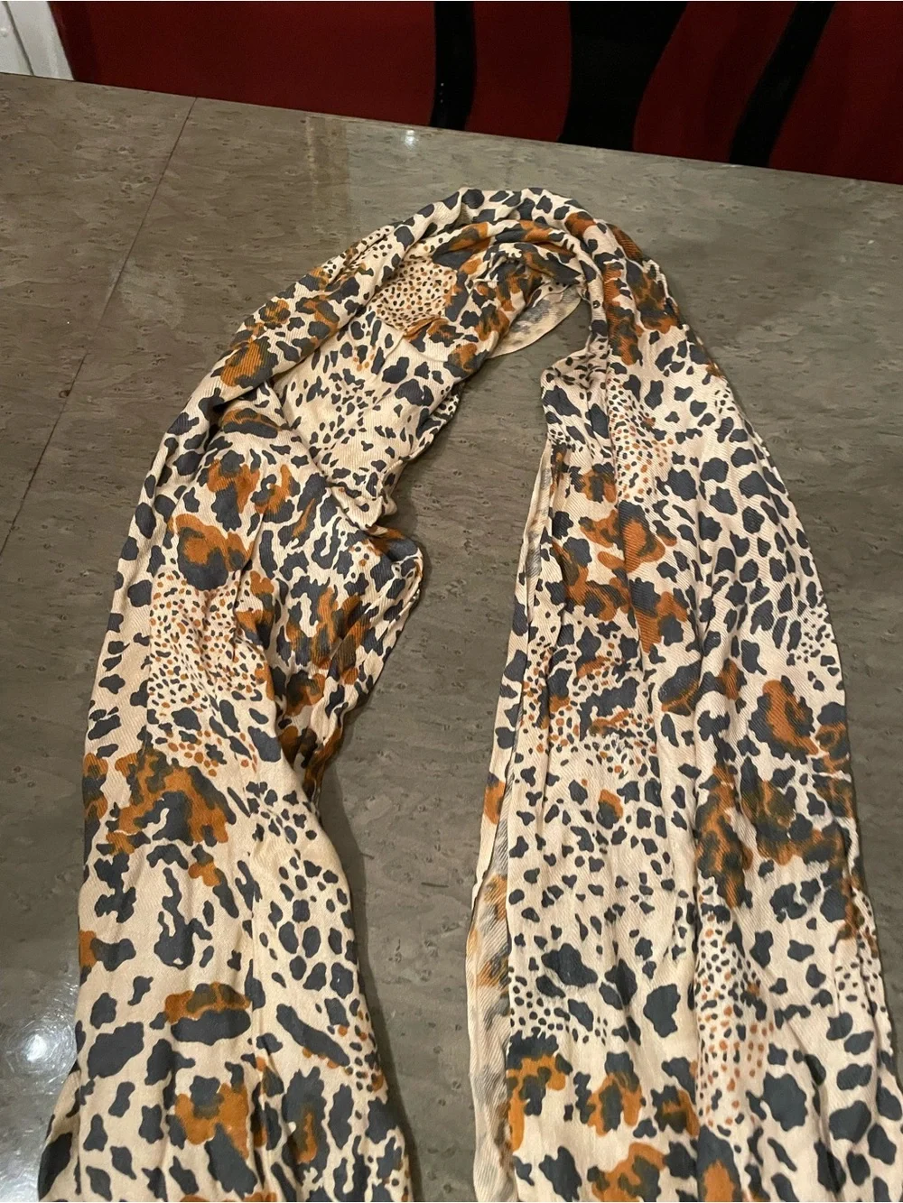 Lightweight tan and brown leopard Print Fringe Scarf